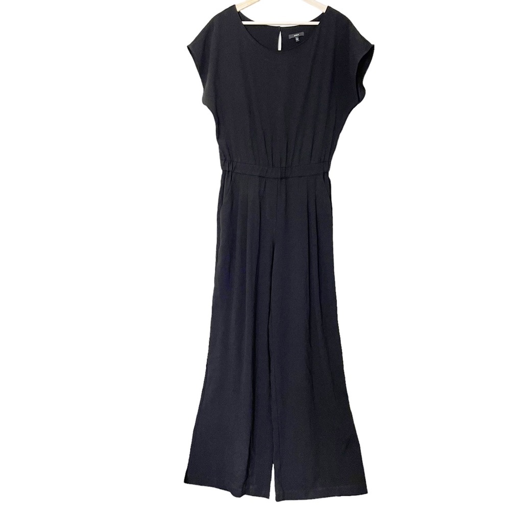 Drew Womens Short Sleeve Elastic Waist Wide Leg Black Jumpsuit Size M Pockets